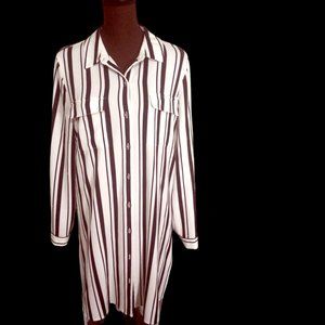 Calvin Klein Black and White Stripe High Low Blouse, Dress, Size Med, High Low